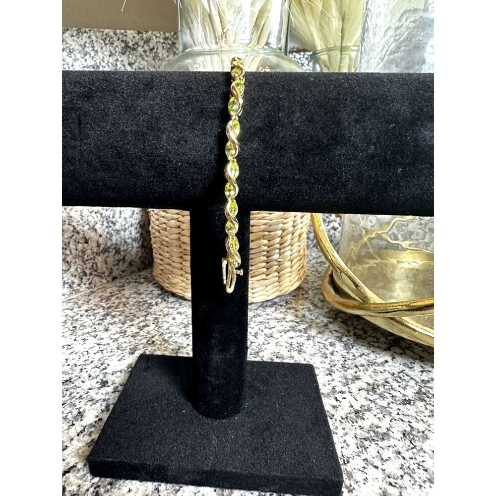 14K Gold Vermeil Peridot Tennis Bracelet 7" Elegant Gemstone Jewelry Gift